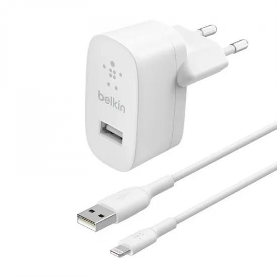 Сетевое ЗУ Belkin 12W USB-A 2.4A, Lightning 1m, white