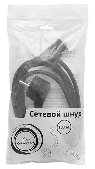 Кабель питания Cablexpert PC-186A-VDE, 1.8м, Schuko-C13, VDE, 10А, черный, угловой разъем, с заземлением, пакет