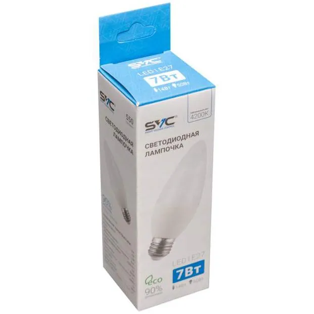 LED Лампа SVC LED C35-7W-E27-4200K