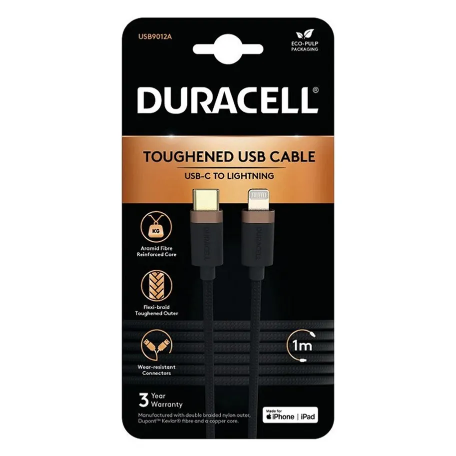 Интерфейсный кабель Duracell USB9012A USB-C to Lightning Черный