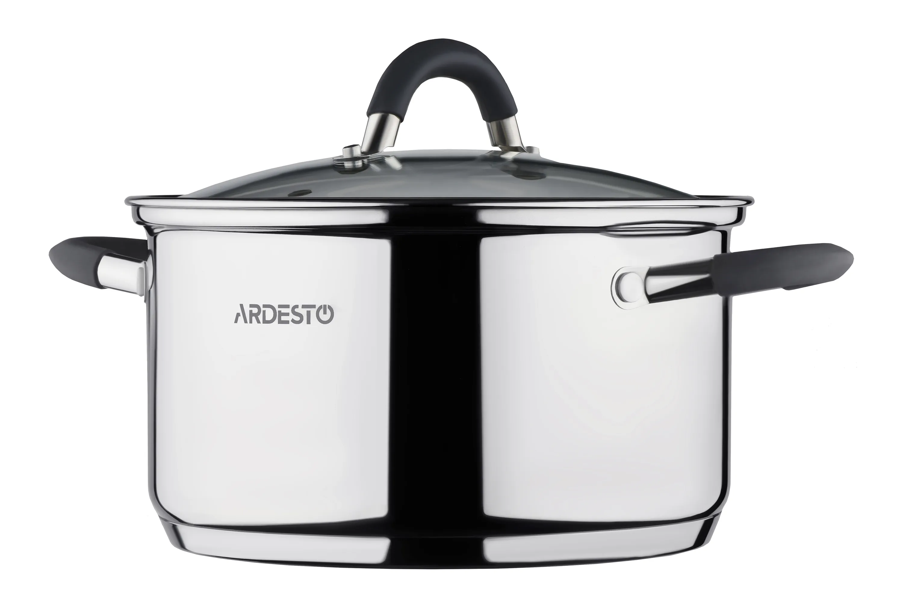 Кастрюля Ardesto Gemini Salerno, стеклянная крышка, 4.7 л,  серые ручки с силиконом,нержавеющая сталь AR1947CS