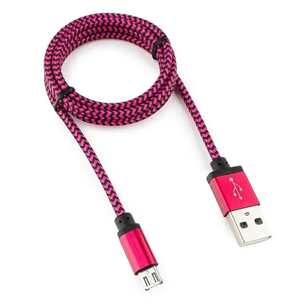 Кабель USB 2.0 Cablexpert CC-mUSB2pe1m, USB-MicroUSB, 1м, нейлоновая оплетка, алюминиевый разъем, фиолетовый