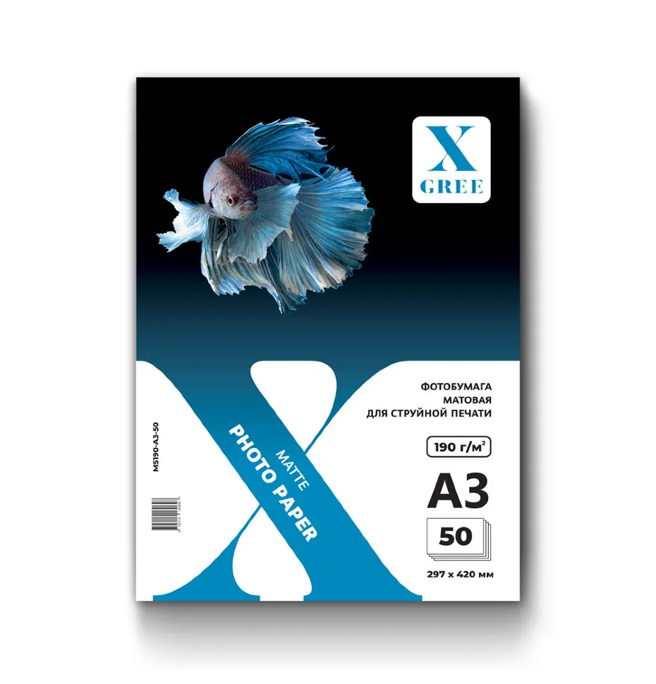 Фотобумага для струйной печати X-GREE Матовая A3*297x420мм/50л/190г NEW (10) MS190-A3-50