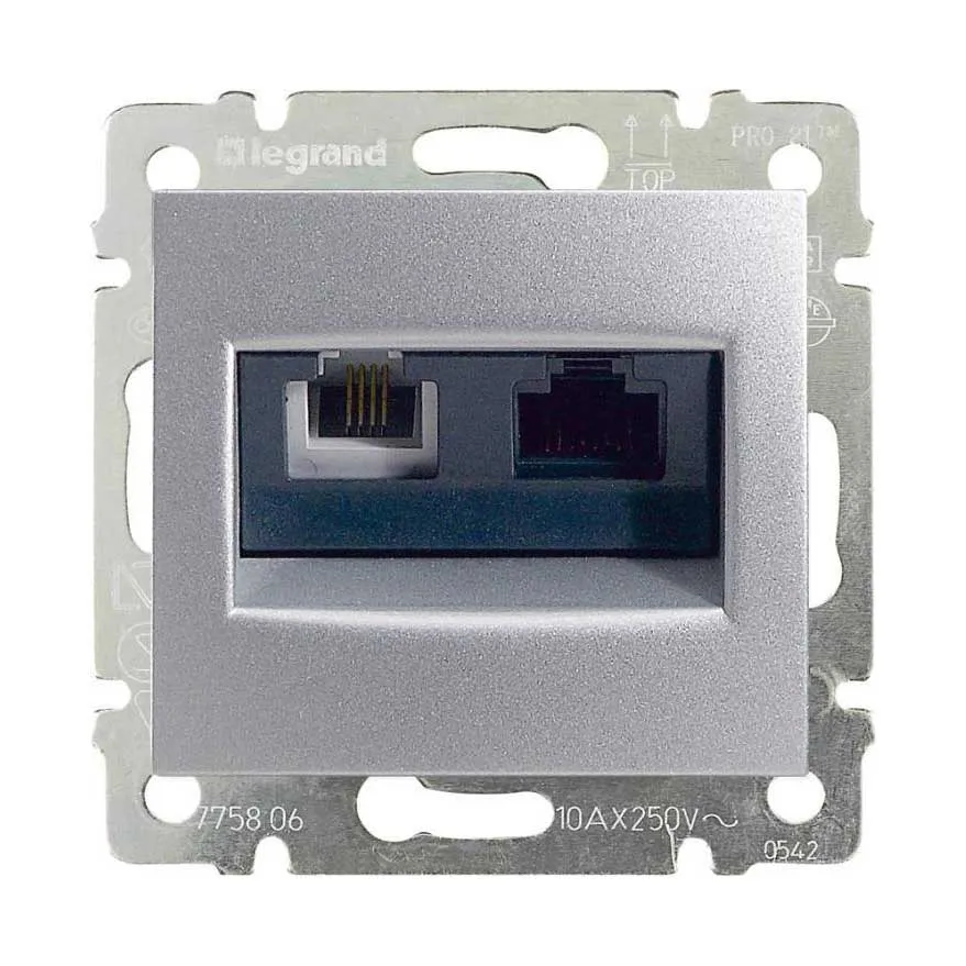Розетка Legrand 770280 ValenaRJ11/RJ45 UTP кат.6 ал