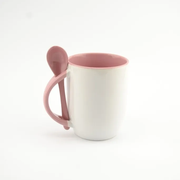 Кружка с ложкой B027 для сублимации, 12oz, Розовый (36) без коробки