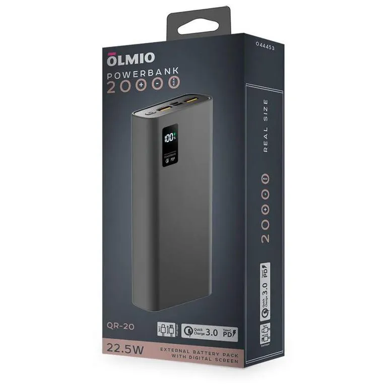 Зарядное устройство Power bank Olmio QR-20 20000mAh серый
