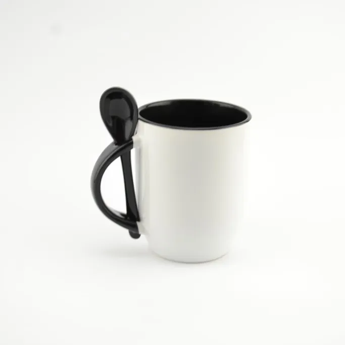 Кружка с ложкой B024 для сублимации, 12oz, Черная (36) без коробки