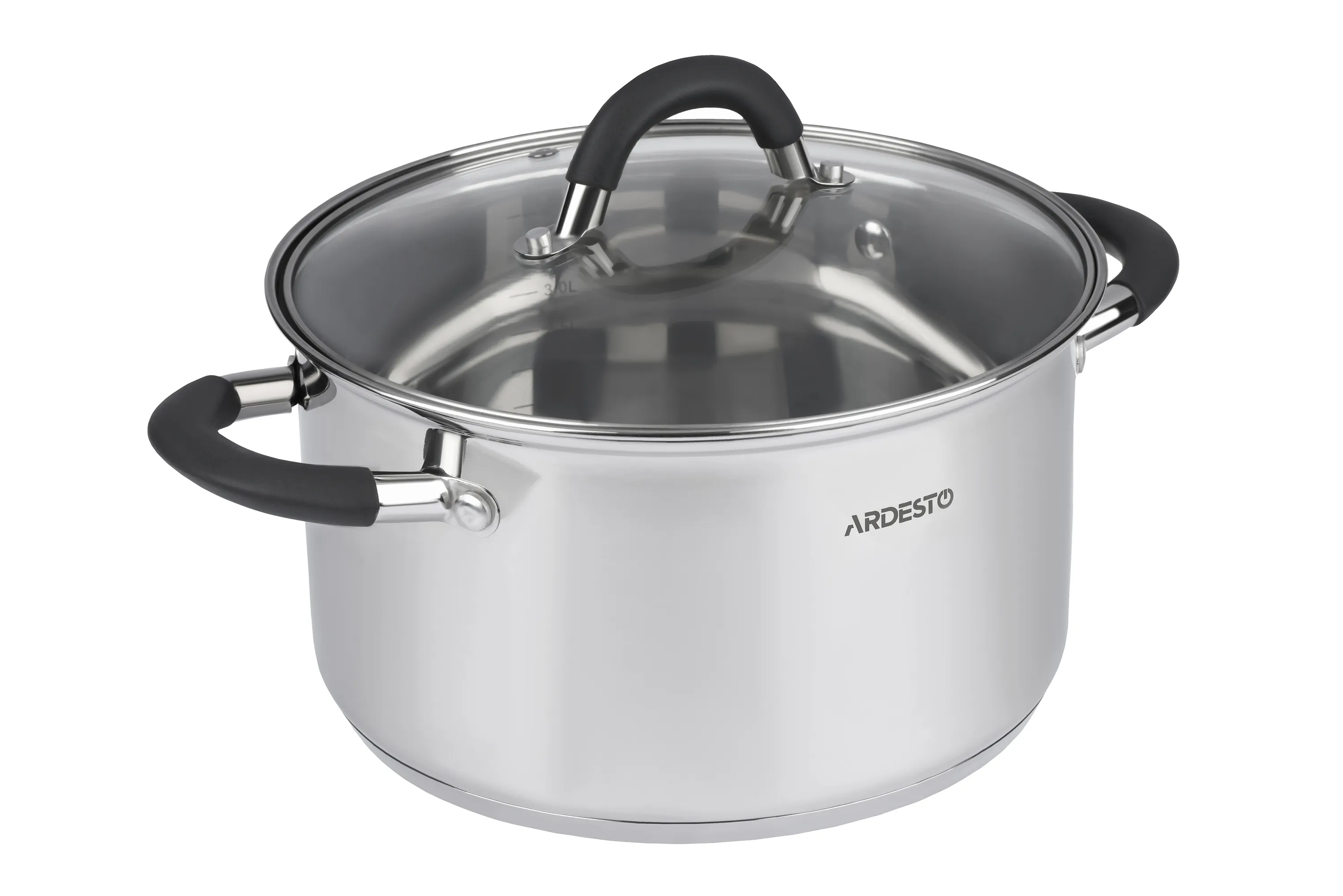 Кастрюля Ardesto Gemini Salerno, стеклянная крышка, 4.7 л,  серые ручки с силиконом,нержавеющая сталь AR1947CS