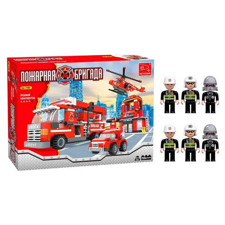 Игровой конструктор Keyixing 21901 ПОЖАРНАЯ БРИГАДА (709 деталей в наборе)